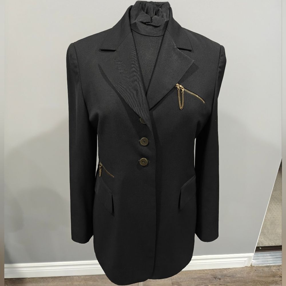 🐢 Barbara Bui Ready To Wear Women's Blazer Size 42/S Black With Zipper Chains.